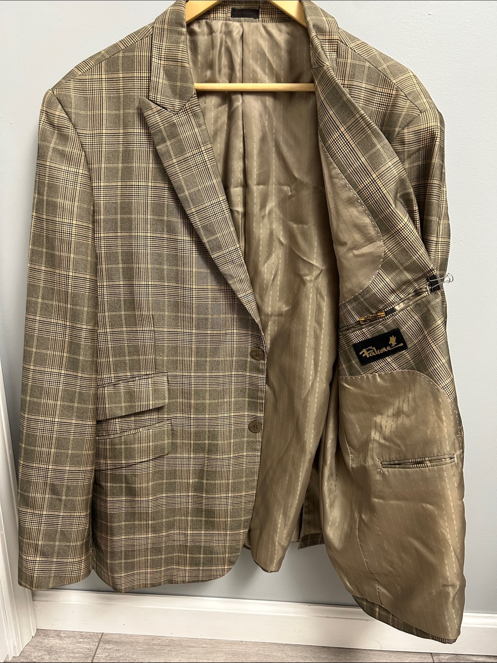 Falcone Men's 48R Plaid Sportcoat Blazer Jacket Brown Tan